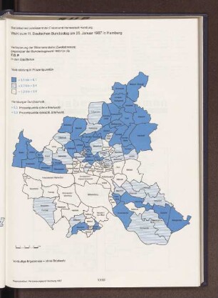 Veränderung der Stimmenanteile (Zweitstimmen) gegenüber der Bundestagswahl 1983 für die F.D.P in den Stadtteilen