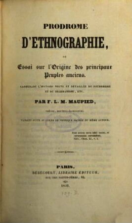 Prodrome d'ethnographie, ou essai sur l'origine des principaux peuples anciens