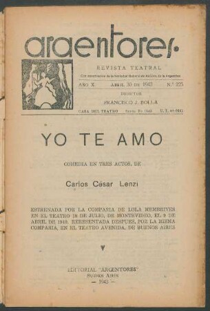 1943022500: Yo te amo : comedia en tres actos