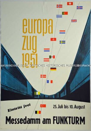 Plakat für die West-Berliner Station der Wanderausstellung des Europazuges, die von 1951 bis 1953 durch die vom Marshall-Plan geförderten europäischen Länder tourte.