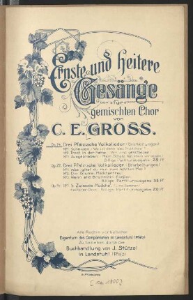 Drei pfälzische Volkslieder : Bearbeitungen ; op. 14