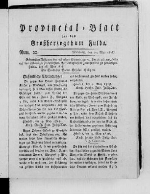 Num. 20, Ausgabe vom 20. Mai 1818