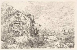 Landschaft mit einer Frau am Brunnen, aus der Folge "Vedute altre prese da i luoghi altre ideate da Antonio Canal"