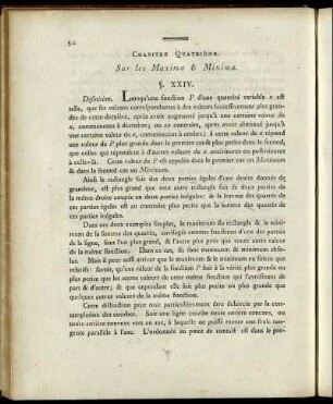 Chapitre Quatriéme. Sur les Maxima & Minima.