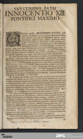 Sanctissimo Patri Innocentio XIII. Pontifici Maximo