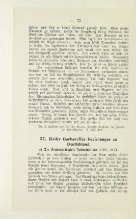 XI. Kaiser Barbarossas Beziehungen zu Deutschland