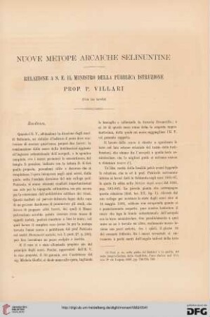 1: Nuove metope arcaiche selinuntine : Relazione a S. E. il Ministro della pubblica istruzione prof. P. Villari