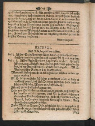Extract. Aus N. N. Inquisition-Acten.