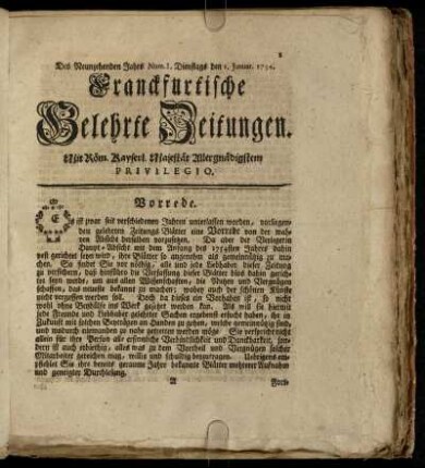 Num. I. Dienstags den 1. Januar. 1754 - Num. X. Freytags den 1. Februar. 1754