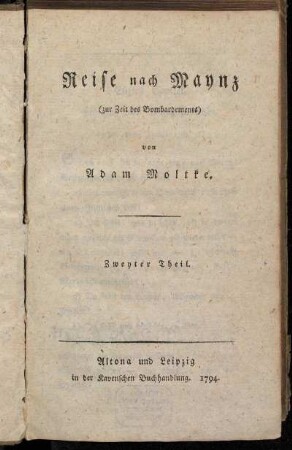Th. 2: Reise nach Maynz. Zweyter Theil
