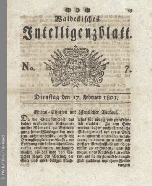 No. 7, Dienstag den 17. Februar 1801