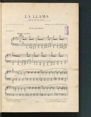 La llama : ópera en tres actos