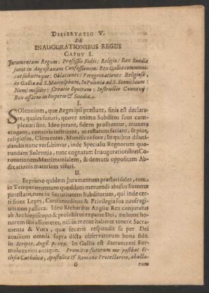 Dissertatio V. De Inaugurationibus Regiis Caput I.