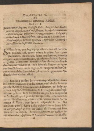 Dissertatio V. De Inaugurationibus Regiis Caput I.
