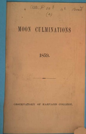 Moon culminations : observatory of Harvard College
