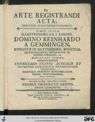 De Arte Registrandi Acta : Breviter Strictimque Disserit