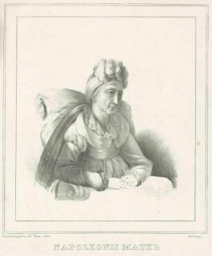 Letizia Maria Bonaparte geb. Ramolino, Mutter von Napoleon I., in Armsessel mit Kissen aufgestützt, Brustbild in Halbprofil