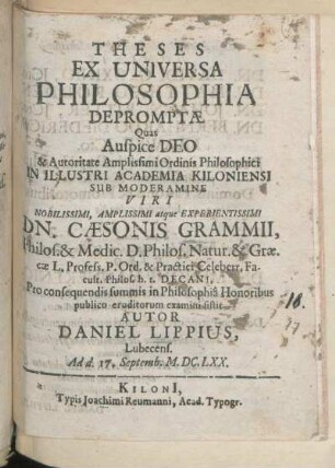 Theses Ex Universa Philosophia Depromptæ