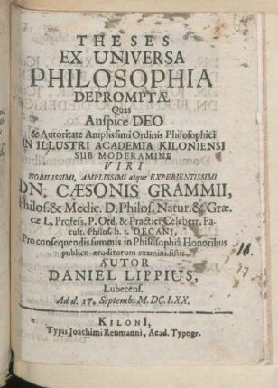 Theses Ex Universa Philosophia Depromptæ