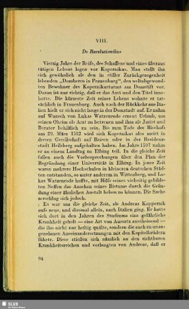 VIII. De Revolutionibus