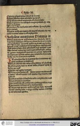Sequuntur autoritates Platonis in Thimeo Platonis ut ait Helmandus consuetudo fuit libros suos intitulare nominibus magistrorum suorum...