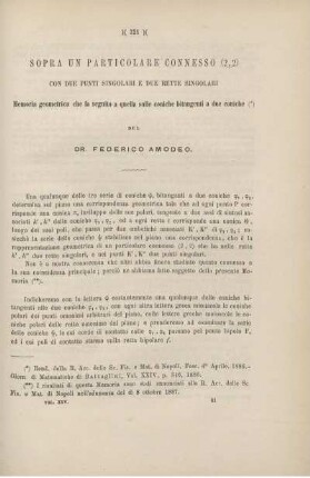Sopra un particolare connesso (2,2) con due punti singolari e due rette singolari.
