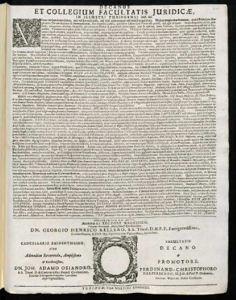 Decanus Et Collegium Facultatis Juridicae In Illustri Tubingensi, Lect. Sal.