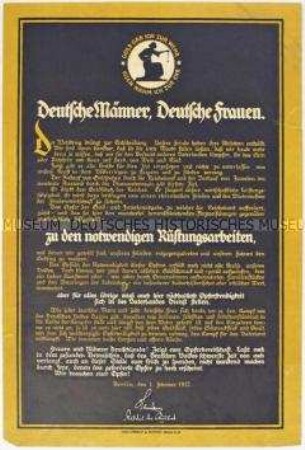Illustriertes Flugblatt mit dem Aufruf zur Abgabe von Gold und Juwelen für die Finanzierung der Rüstungsindustrie