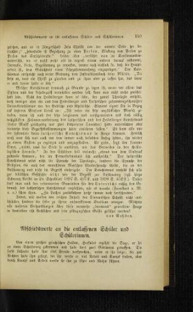 Abschiedsworte an die entlassenen Schüler und Schülerinnen
