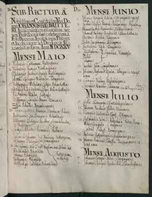 Sommerhalbjahr 1625. Rektorat Johann(es) Halbritter