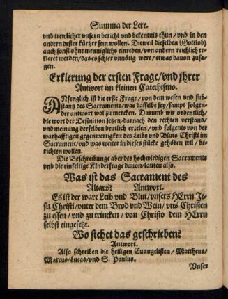 Erklerung der ersten Frage/ und ihrer Antwort im kleinen Catechismo.
