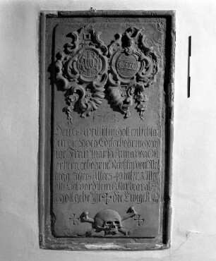 Grabstein für Maria Anna von Osterberg, geborene Reichlin von Meldegg, gestorben am 06.04.1763