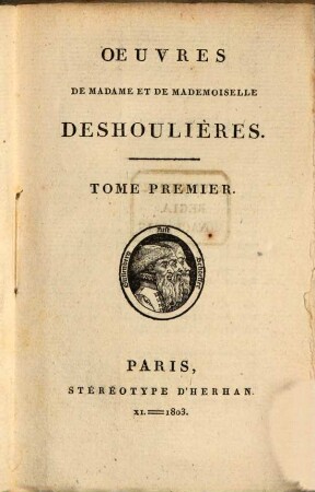 Oeuvres de Madame et de Mademoiselle Deshoulieres. 1
