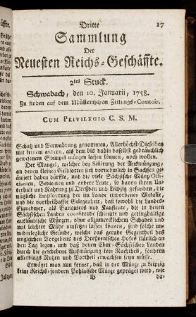 2tes Stuck. Schwabach, den 10 Januarii, 1758.