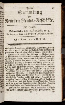 2tes Stuck. Schwabach, den 10 Januarii, 1758.