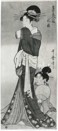 Stehende Dame : Hokusai: Stehende Dame. Farbholzschnitt; 510 x 228 mm. Dresden: Kupferstich-Kabinett A 21905