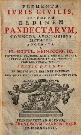 Elementa Ivris Civilis, Secvndvm Ordinem Pandectarvm