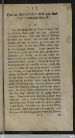 Von der Beschaffenheit eines zum Ausstopfen dienlichen Vogels