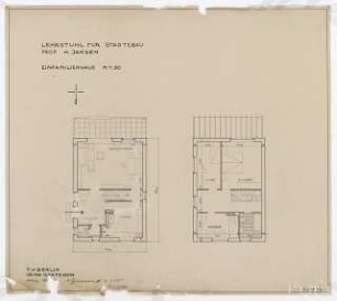 Einfamilienhaus, Städtebau: Grundrisse EG mit Terasse und OG M 1:50