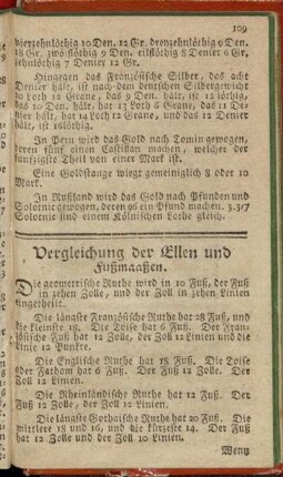 Vergleichung der Ellen und Fußmaaßen.