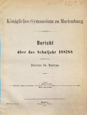 Bericht : über das Schuljahr .... 1887/88