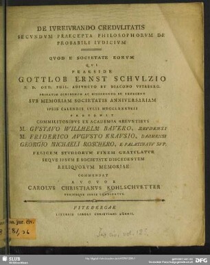 De Iureiurando Credulitatis Secundum Praecepta Philosophorum De Probabili Iudicium