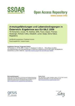 Armutsgefährdungen und Lebensbedingungen in Österreich: Ergebnisse aus EU-SILC 2009