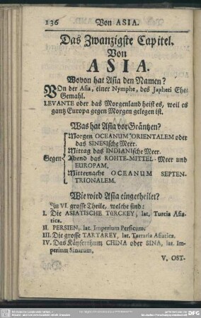Das Zwanzigste Capitel. Von Asia