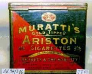 Blechdose für 20 Stück "MURATTI'S GOLD TIPPED ARISTON CIGARETTES"