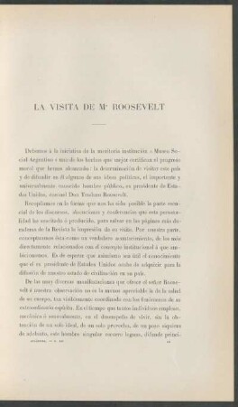 La visita de Mr. Roosevelt : discursos