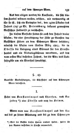 I. Fahrt von Konstantinopel nach Cherson, nach Kojabey oder Odessa, und nach der Krimm.