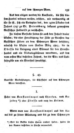 I. Fahrt von Konstantinopel nach Cherson, nach Kojabey oder Odessa, und nach der Krimm.