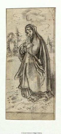Heilige Nonne, mit gekreuzten Armen, nach links