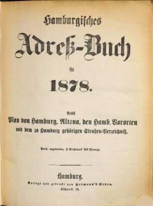 Hamburgisches Adressbuch. 1878, 1878